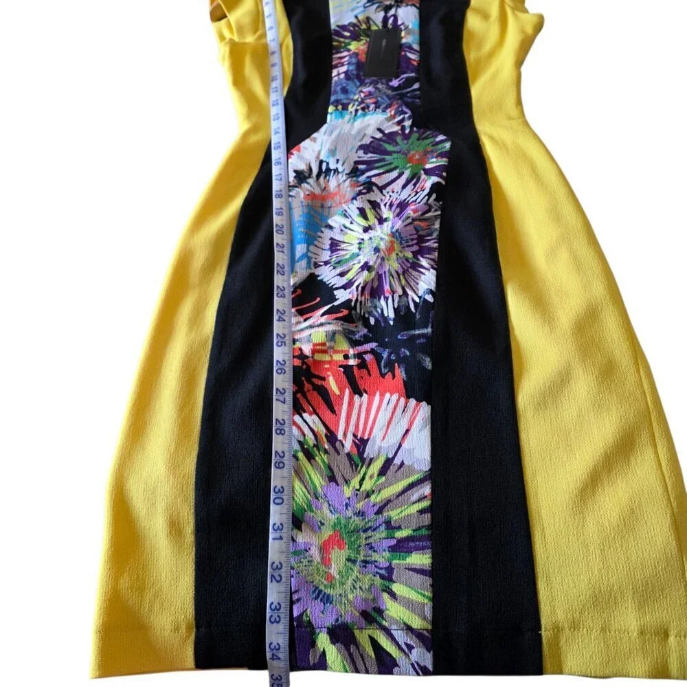 BCBGMAXAZRIA Meyna Yellow Black Floral Sheath Mini Dress NWT Size 0 - Picture 12 of 16